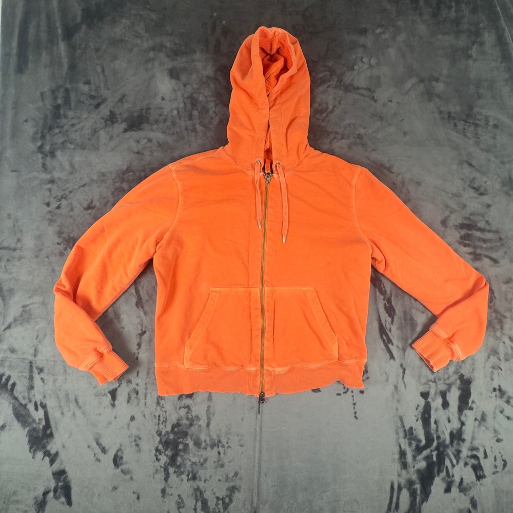 Gap Full Zip Hoodie Mens Large Orange Waffle Lined Elbow Patch Sweatshirt